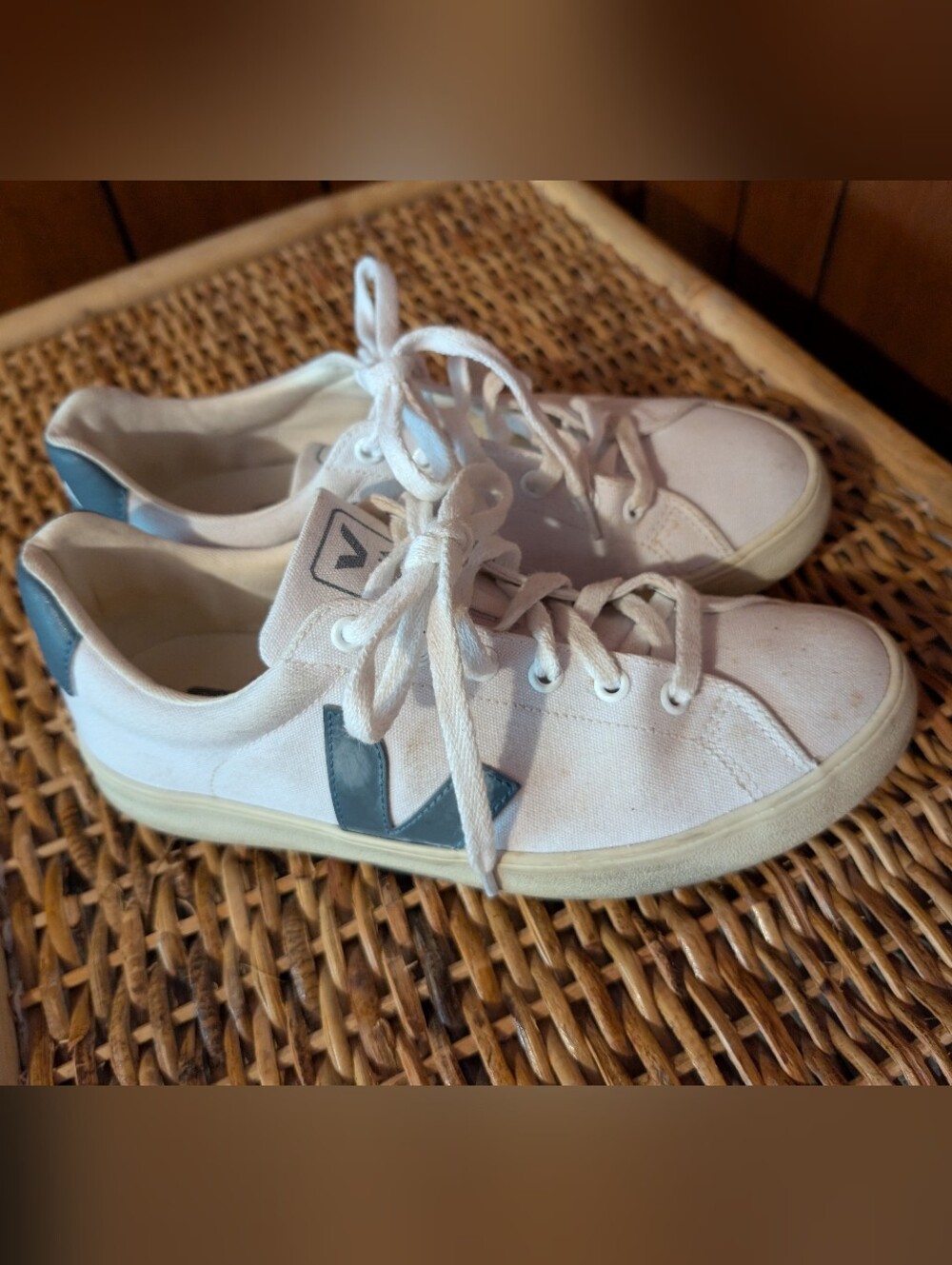 Veja Esplar SE Canvas Sneakers Shoes White / Blue Indigo Womens Size 8